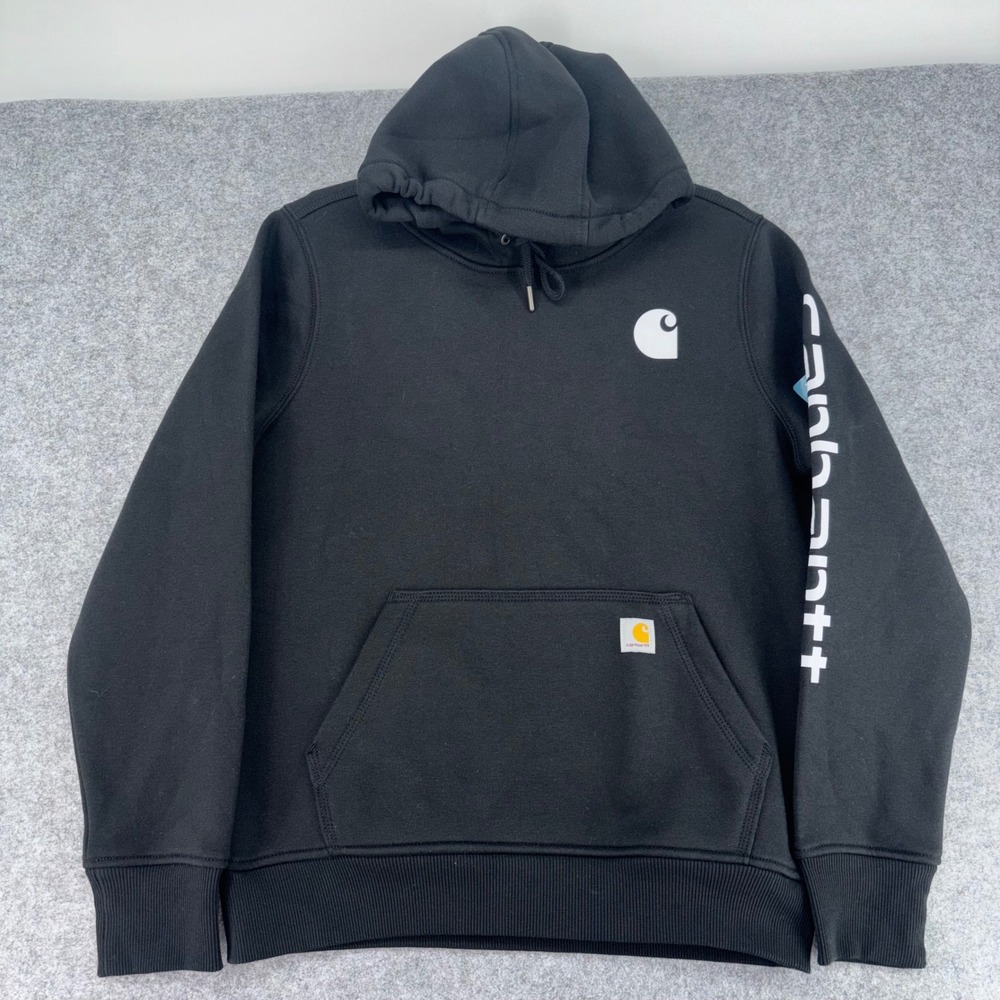 Carhartt Women Relaxed Fit Black Sleeve Logo Hoodie Sweatshirt Small S 4-6